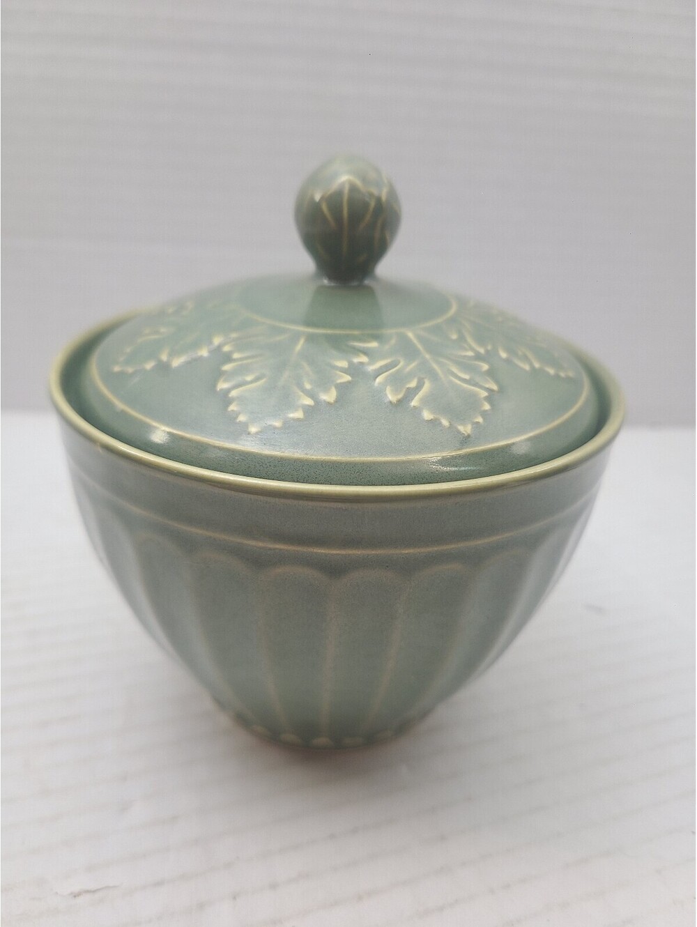 Coventry Parthenon Sage Green Stoneware Vintage Sugar Bowl w/ Lid Greek Revival